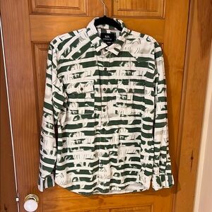 Green and White Striped Coach Button-Up Shirt